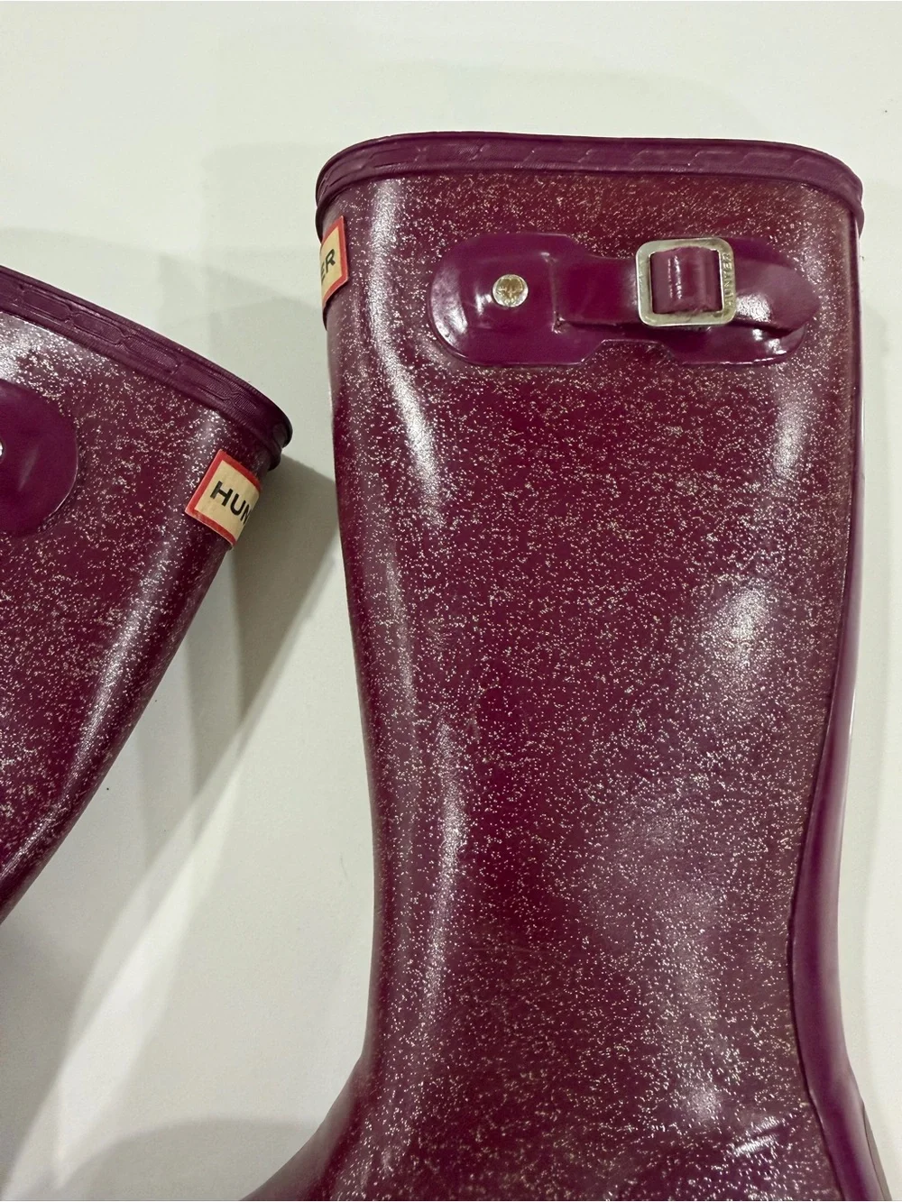 Hunter Kids Original Big Girls Giant Glitter Rain Boots Maroon Purple Size 3Y